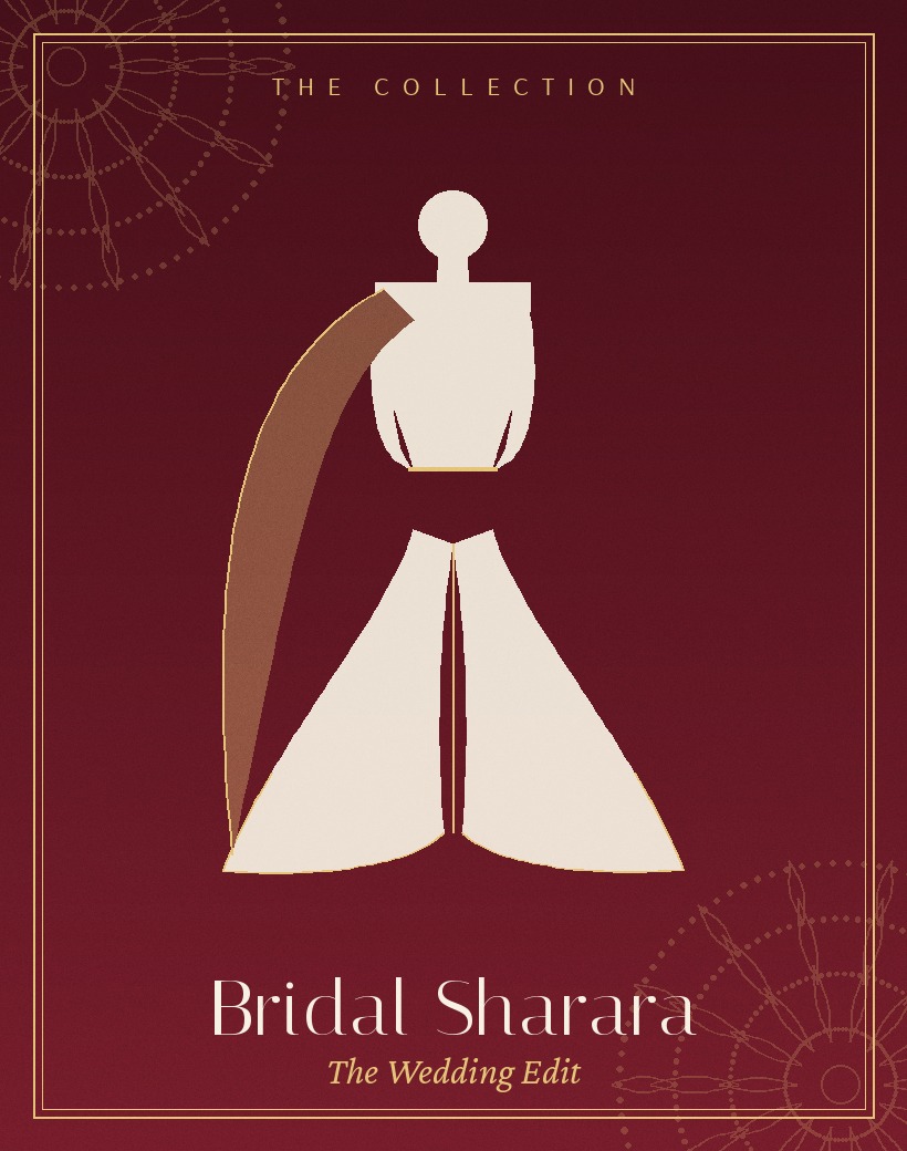 Red bridal sharara dress with golden embroidery